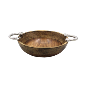 Bol de forme ronde en bois élégant pour cuisine et table avec poignée en métal Bol de service de couleur naturelle et bols décoratifs - Product Image 4