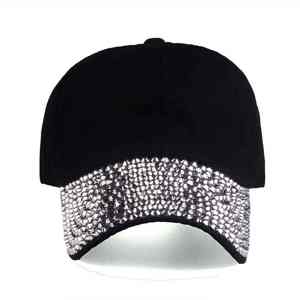 Logos personnalisés imprimés numériquement de haute qualité sur casquette vintage 5 panneaux en satin brillant ornée de strass - Product Image 6