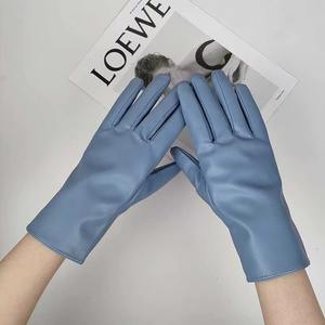 Gants d'hiver pour femmes, tactiles, décontractés, respirants, coupe-vent, en cuir synthétique, doublés de velours, épaissis, à doigts entiers - Product Image 5