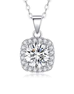 Collar con colgante para mujer, collar de diamantes de plata chapado en oro blanco Halo \ 18K regalo para esposa madre ella - Product Image 4