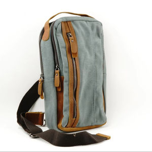 Sac de poitrine en cuir et toile de sport de plein air, sac bandoulière, sac de voyage unisexe, sac de transport d'été CSB-0017 - Product Image 1