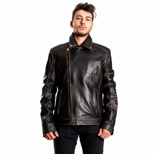 Stylish Outdoor Winter Leather Jackets Men's Biker Leather Jackets in Black Color Genuine Leather Made Full Sleeves - Product Image 1