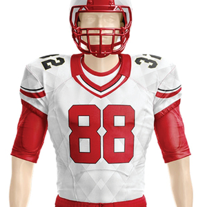 Custom Sublimated American <b>Football</b> Uniform for Men <b>White</b> Red Tackle Twill Team Gear 100% Polyester Short Jersey Pants Outfit - Product Image 2