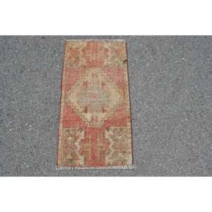 Tapis Turc Vintage 1.4 X 2.7ft Rouge Beige Laine Kilim Grande Surface Motif Abstrait Rectangle Couloir Design 10mm Latex pour Chambres - Product Image 1