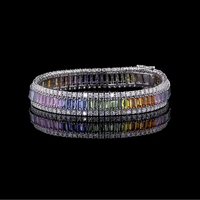 Pulsera de tenis de lujo blanca chapada en oro de 14K con rodio, con múltiples gemas de zafiro de corte brillante y diamantes cultivados en laboratorio, certificada por IGI