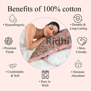 ปลอกหมอนอิงลายดอกไม้สไตล์ตะวันตก ขนาด 20x26 นิ้ว สีชมพูแซลมอนเข้ม แต่งระบาย  งานพิมพ์บล็อกด้วยมือ ผ้าฝ้าย สำหรับห้องนอน ของขวัญแต่งงาน - Product Image 3