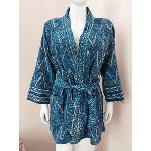 Most Selling Floral <b>Kimono</b> <b>Jacket</b> 100% Cotton Printed Embroidered Traditional Indian Style Breathable Midi Length Natural - Product Image 6
