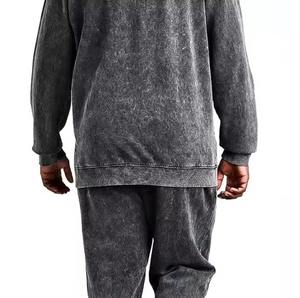 Custom Logo Printed Winter Flare Hooded Mens 2 in 1 Streetwear Tracksuit 100 <b>Cotton</b> <b>Raw</b> Hem Flared Sweatpants Acid Washed - Product Image 6