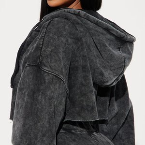 Nueva Sudadera con Capucha Informal para Mujer, Lavada al Ácido, Negra, con Logotipo Personalizado, Sudadera de Diseñador para Exteriores, Ropa de Calle con Capucha para Invierno - Product Image 2