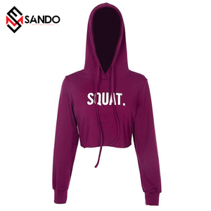 Wholesale Women's Long Sleeve Hooded Crop Top with Custom Logo Letter Printed Gym Wear <b>for</b> Winter Season - Product Image 1