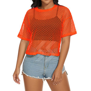 El servicio OEM Diseña tu propio logotipo Camisetas cuadradas de malla para mujer Camisetas cuadradas de malla con estampado personalizado para mujer - Product Image 1