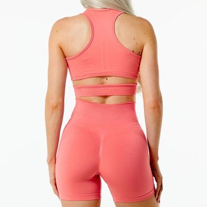 Conjunto de Sujetador deportivo de Yoga con patrón sólido Reversible, Top y pantalones cortos, ropa de gimnasio de secado rápido para correr, opciones de talla grande - Product Image 3