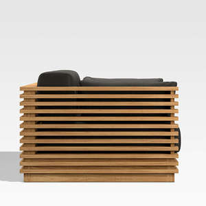 Patio Wooden Sofa From Solid Teak Natural Wood Indoor or Outdoor Loveseat Sofa with Cushions - Product Image 5