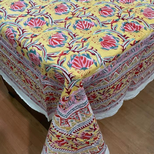 Nappe héritage 100% coton imprimé floral fait à la main bloc imprimé traditionnel Rectangle Artisan Design couverture - Product Image 1