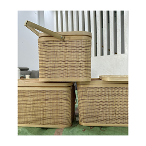 Matériau en bambou tissage corbeille à papier bambou ouvert fait à la main en bois bambou pique-nique panier palais rétro cadeau - Product Image 1