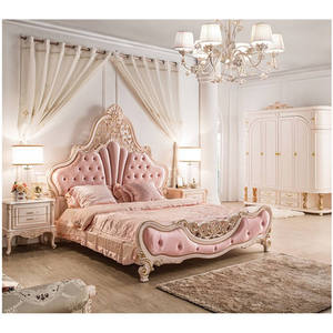 เตียงนอนคู่สไตล์ยุโรป ทำจากไม้เนื้อแข็ง สำหรับห้องนอนใหญ่ แต่งงานได้ แกะสลักลายทอง สีชมพูสไตล์เจ้าหญิง ตกแต่งทั้งหลัง แบบใหม่สั่งทำพิเศษ หรูหราเบาๆ - Product Image 5