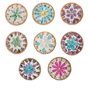 Vajilla de cocina de estilo bohemio de verano, alfombrilla tejida a mano en mezcla de ratán colorido con posavasos de perlas Madre, artículos calientes de Vietnam - Product Image 3