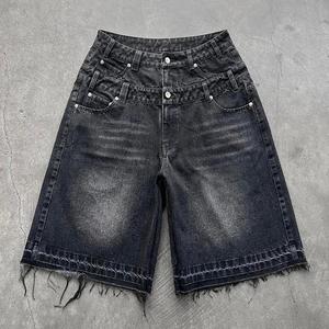 <b>Men's</b> Heavyweight Quality Baggy Denim Jorts with Distressed Rhinestones Mid Waist 3D Pattern Summer Streetwear Short for <b>Men</b> - Product Image 2