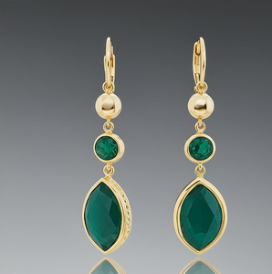 ต่างหูพลอยทรงกลมและทรงมาร์ควิสสีเขียวไฮโดรที่สง่างาม |   ต่างหูเงินแท้ 925 ชุบทอง 18K แบบห้อย เหมาะสำหรับงานแต่งงาน - Product Image 6