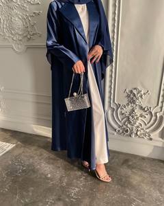 Abaya Larga de Seda Satén de Lujo Personalizada al por Mayor, Ropa Islámica de Alta Calidad para Mujer, Mangas con Volantes, Antiarrugas, para Musulmanas - Product Image 1