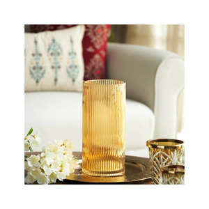 Nueva colección jarrón de vidrio soplado a mano hermoso jarrón de vidrio acanalado marrón claro para salas de estar áreas de comedor decoración de dormitorios - Product Image 1