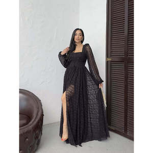 MissJANELL Vestido largo elegante de encaje de tul color burdeos para mujer con forro de poliéster, vestido de fiesta formal de noche de manga larga, tallas - Product Image 3