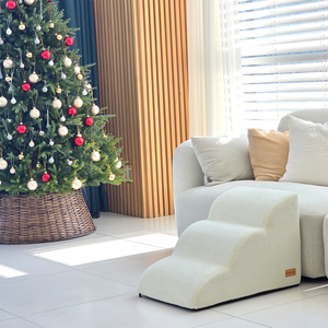 [AllmioPet] Escalier pour animaux de compagnie en tissu nuage, 3 marches, ivoire AMP 3 IV, marches intérieures pour chiens et chats, pour petits animaux et animaux âgés - Product Image 2