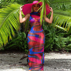 Vestido Maxi Ajustado de Verano con Estampado Abstracto, Traje de Una Pieza de Malla Transparente Hecho de Spandex/Nylon, Estilo Transparente - Product Image 6