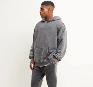 Sweat à capuche vintage unisexe brodé sur mesure sans ficelle pour hommes coton 500 g/m² polaire lourde délavée à l'acide sweat à capuche pour homme - Product Image 1