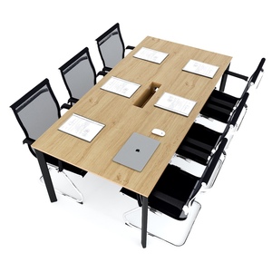 Ministerial <b>Table</b> 200x100cm Made of Melamine-Coated Plywood with Oval Iron Legs Adjustable <b>Office</b> Furniture-HBOV046 - Product Image 1