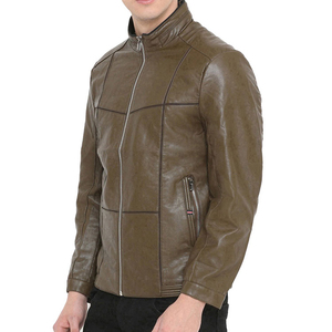 Solid Color Coated Genuine Leather Bomber Jacket Men Street Wear Winter with Customized Logo Front Printed All Sizes - Product Image 3