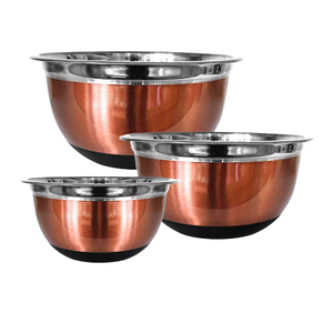 Ensemble de 3 bols à mélanger ronds en acier inoxydable et en cuivre de haute qualité pour la préparation d'aliments commerciaux à domicile - Product Image 1