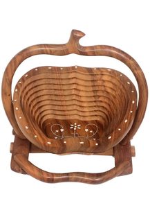 Handcrafted Wooden Fruit Vegetable <b>Basket</b> Beautiful Apple Shape Carved Techniques Foldable Kitchen Home Table <b>Wardrobe</b> Decor - Product Image 3