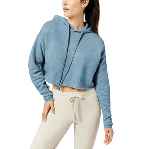 Venta al por mayor en relieve Puff estampado Crop Top Mujeres Sudaderas con capucha Conjunto de logotipo personalizado de diseño de impresión de alta calidad recortada Mujeres Sudadera con capucha - Product Image 1