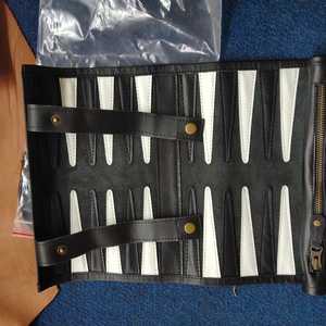 AQDAS INDUSTRIES AI-R-91 Foldable Black Leather <b>Backgammon</b> Set with Customized Packaging for Outdoor & Party Use - Product Image 3