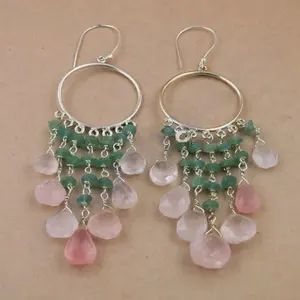 Pendientes Largos Geométricos Chapados en Oro con Piedras Preciosas Verdes y Rosas para Fiestas de Mujeres - Product Image 2