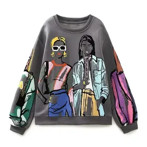 Women Sweatshirts 2024 New Fashion Beauty Girls Print Cotton Korean Casual Sweatshirts Female O Neck Hoodies Chic <b>Pullovers</b> Top - Product Image 2