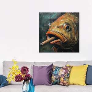 Toile imprimée : Art fumé élégant sur verre trempé motif poisson, encadré style galerie - Product Image 1