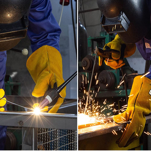 Vente en gros de gants de travail OEM en cuir gris fendu gants de travail avec bandes de paume renforcée gant de soudage paume de hockey - Product Image 5