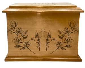 Urna de cremación de colibrí Floral Colibrí Funeral de madera Floral Pájaro Urna de madera con personalización - Product Image 4