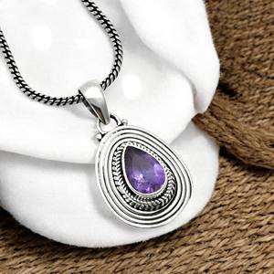 สร้อยคอพลอยอเมทิสต์ธรรมชาติดีไซน์คลาสสิกแข็ง925จี้เงินแท้จี้รูปลูกแพร์ดีไซน์เรียบง่ายจี้หรูหรา - Product Image 3