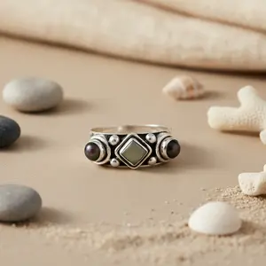 925 Silver Statement <b>Ring</b> <b>for</b> <b>Women</b> with <b>Black</b> Gemstones Fashion <b>Rings</b> - Product Image 3