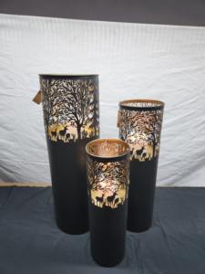 Haute qualité noir poudre enduit fer noël grand métal pilier bougeoir fait à la main décor à la maison lanternes en métal et bocaux à bougies - Product Image 2