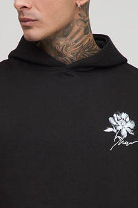 À la mode Design personnalisé noir surdimensionné impression florale sweat à capuche unisexe séchage rapide coton lourd mélangé Streetwear hommes sweats à capuche - Product Image 4