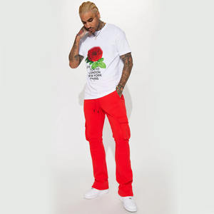 กางเกงสเวตเตอร์คาร์โก้แบบเรียงซ้อนสีแดงของผู้ชายสไตล์ลำลองเอวยางยืดแบบปรับแต่งได้ตามต้องการมากที่สุด - Product Image 3