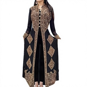 New Trendy Stylish Beautiful Chiffon Lace <b>Sequined</b> Floral Print <b>Jacket</b> Pant Set Applique Work Party Wedding Ethnic Outfit - Product Image 2