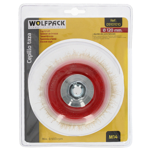 Spazzola a tazza in acciaio placcato ottone, diametro 120 mm. Filettatura M14 / diametro filo 0,30 mm. - Product Image 3