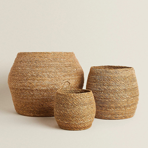 Ensemble de 3 paniers de rangement en jonc de mer naturel, paniers à linge - Product Image 1