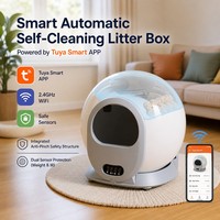 Litière pour chat automatique Tuya Smart APP, nettoyage facile, contrôle des odeurs, bac à litière en plastique, 65L, grand espace, toilette sphérique pour animaux de compagnie sans pincement