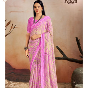 Saree en soie de mousseline de soie pure indienne de Style Bollywood avec bordure en dentelle perlée et pièce de chemisier, saree de vêtements de fête. - Product Image 1